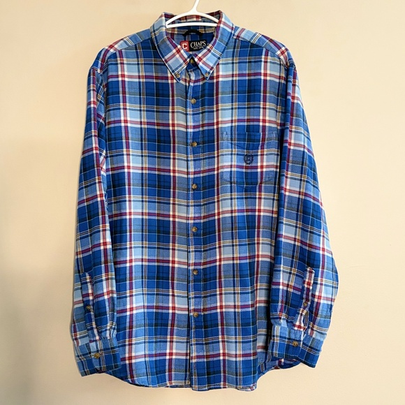 Vintage Chaps Blue & Red Plaid Lightweight Flannel Button Down Shirt - Picture 1 of 15